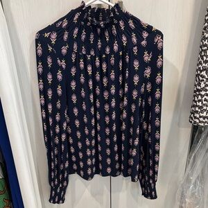 Boden Navy Blouse with Pink Floral Design
